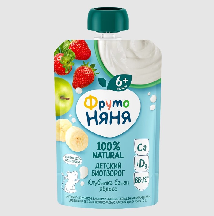 

Творог ФрутоНяня клубника, банан и яблоко, с 6 месяцев, 4,2%, 90 г