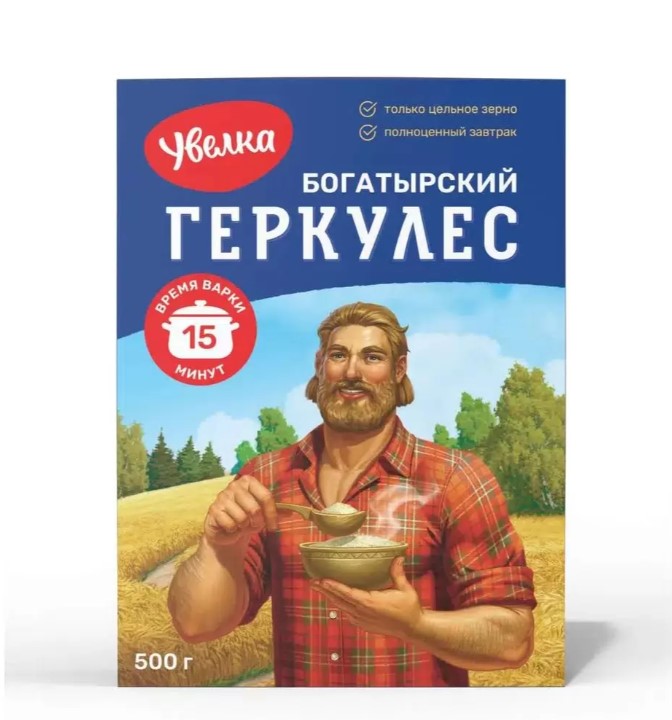 

Хлопья овсяные Увелка Геркулес богатырский 15 минут, 6x500 г
