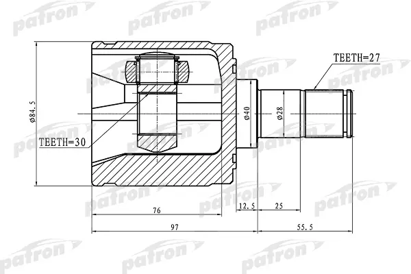 

ШРУС внутренний левый 27x40x30 HONDA ACCORD CL/CN/CM 02-08 PATRON PCV1340