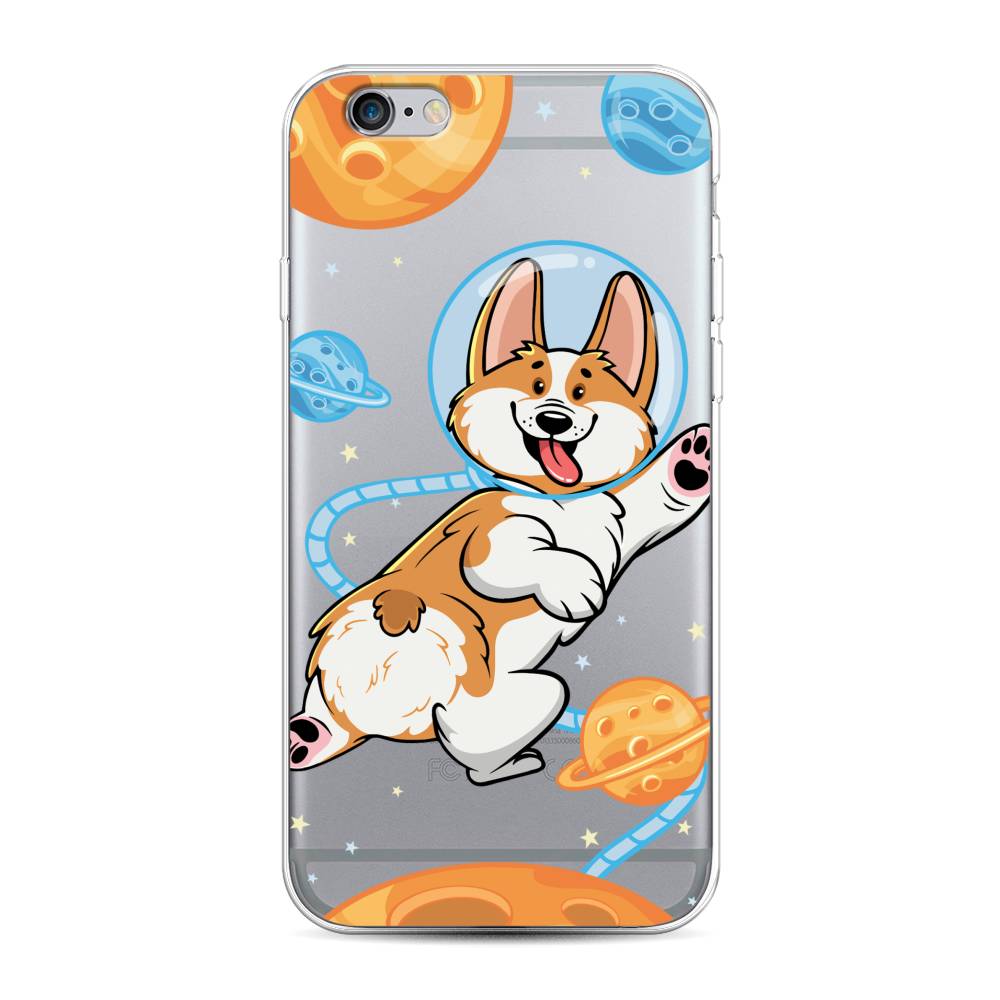 

Чехол на Apple iPhone 6 "Корги-космонавт", Голубой;бежевый;белый, 0104S50-1