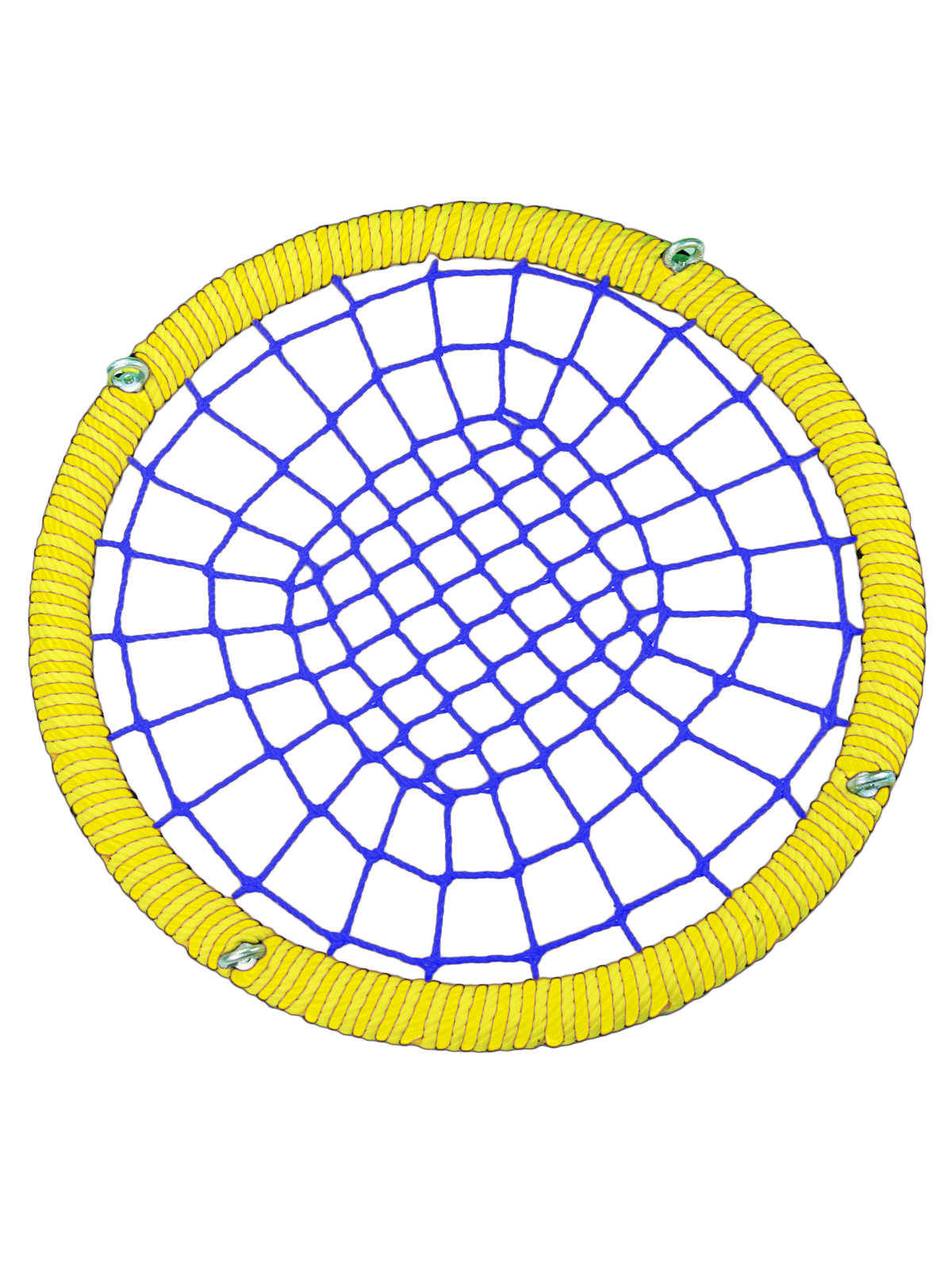 

Качели-гнездо JINN КТ/РГ/100/72/16/8/Ж-С/КГ 100x100 см желтый, синий, 100 круг обод 72 канат 16 и 8 рымгайки