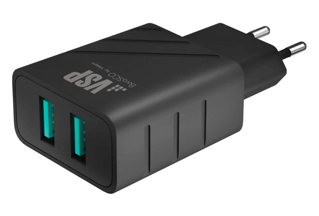 СЗУ адаптер 2 USB 2.4A черный, BoraSCO