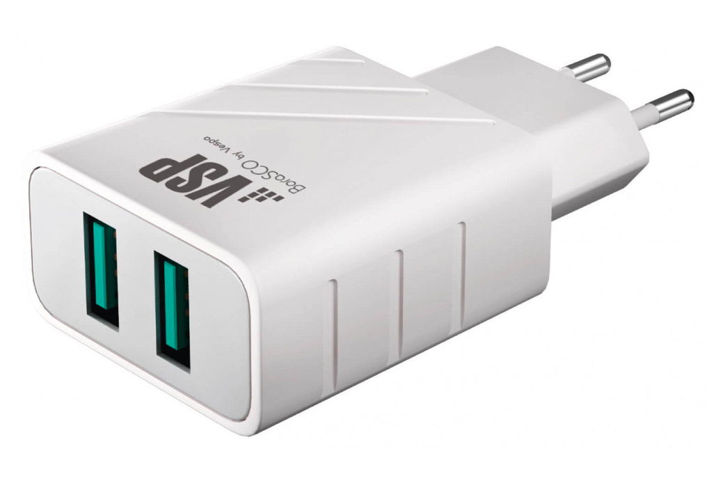 

СЗУ адаптер 2 USB 2.4A белый, BoraSCO