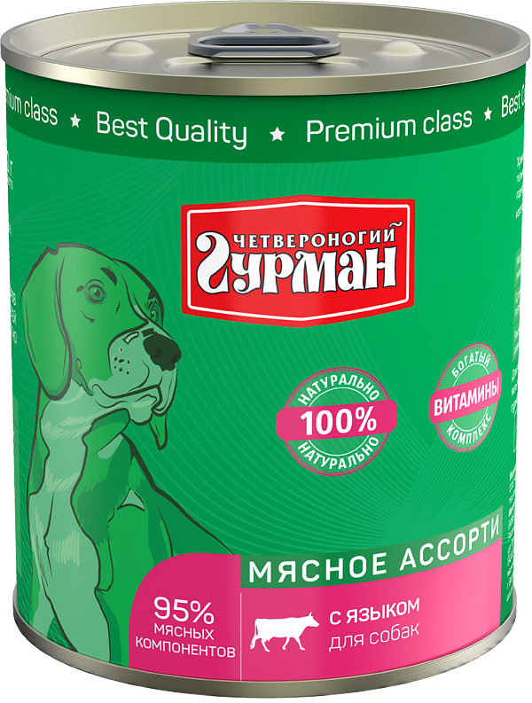 

Консервы для собак Четвероногий Гурман Мясное ассорти с языком, 340 г
