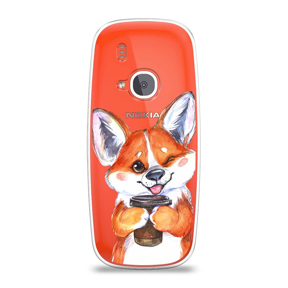 

Чехол на Nokia 3310 (2017) "Корги с кофе", Оранжевый;белый, 120550-4