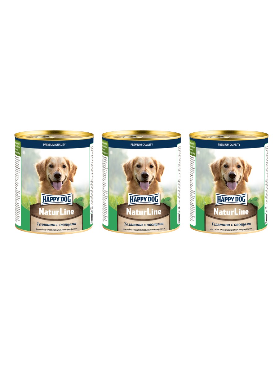 Консервы для собак Happy Dog Natur Line, телятина с овощами 3 шт по 970 г