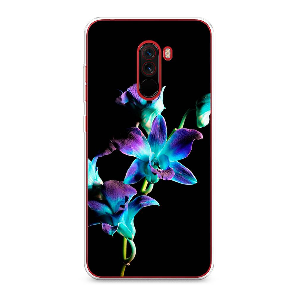 фото Силиконовый чехол "синий цветок на черном" на xiaomi pocophone f1 awog