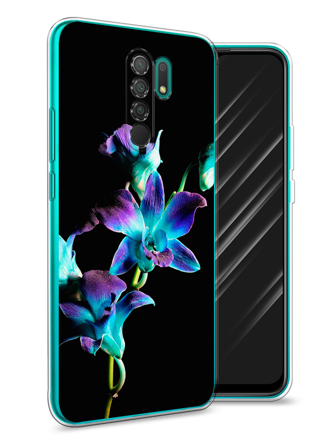 

Чехол Awog на Xiaomi Redmi 9 "Синий цветок на черном", Разноцветный, 38350-8