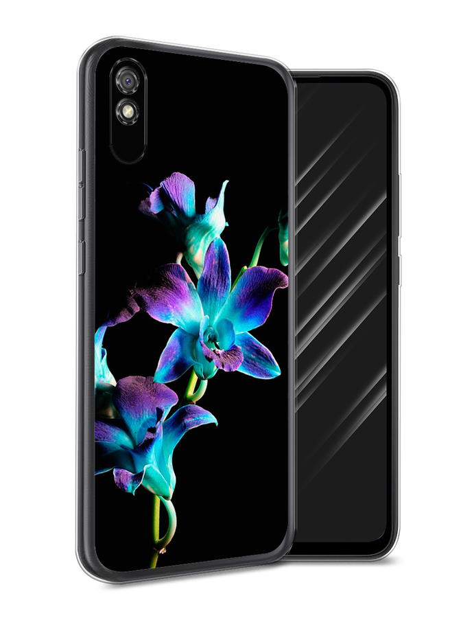 

Чехол Awog на Xiaomi Redmi 9A "Синий цветок на черном", Разноцветный, 38950-8