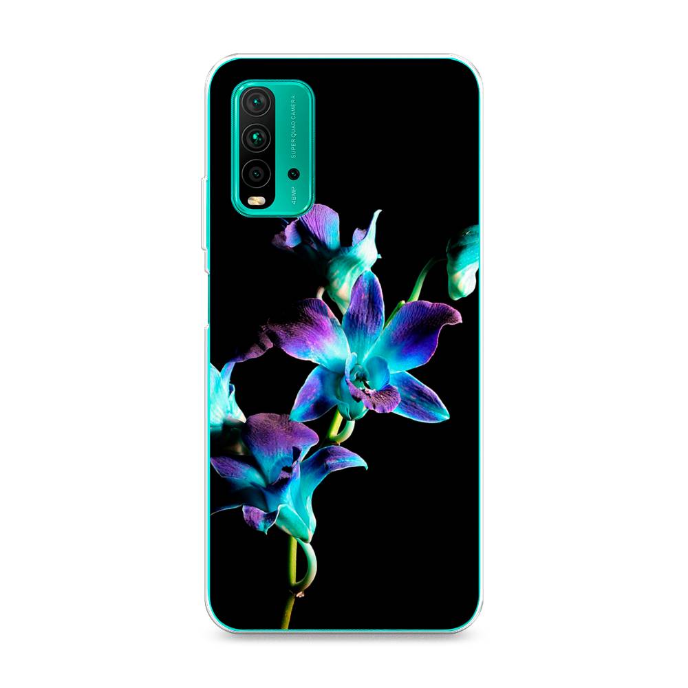 фото Силиконовый чехол "синий цветок на черном" на xiaomi redmi 9t awog