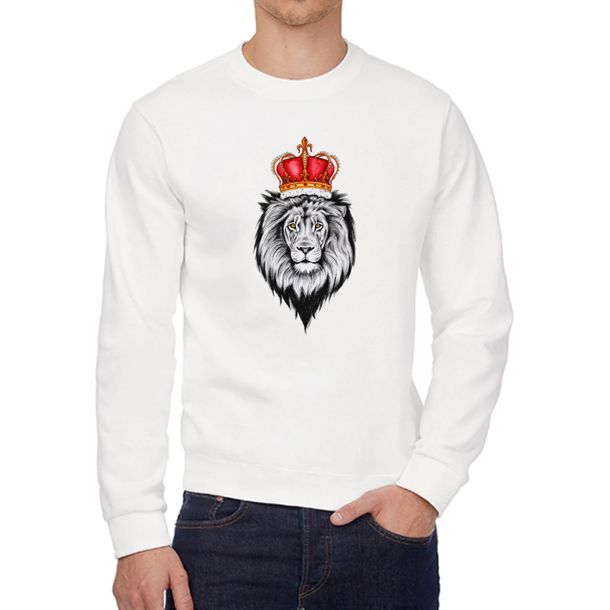 Свитшот мужской CoolPodarok Животные Лев в короне белый 44 RU