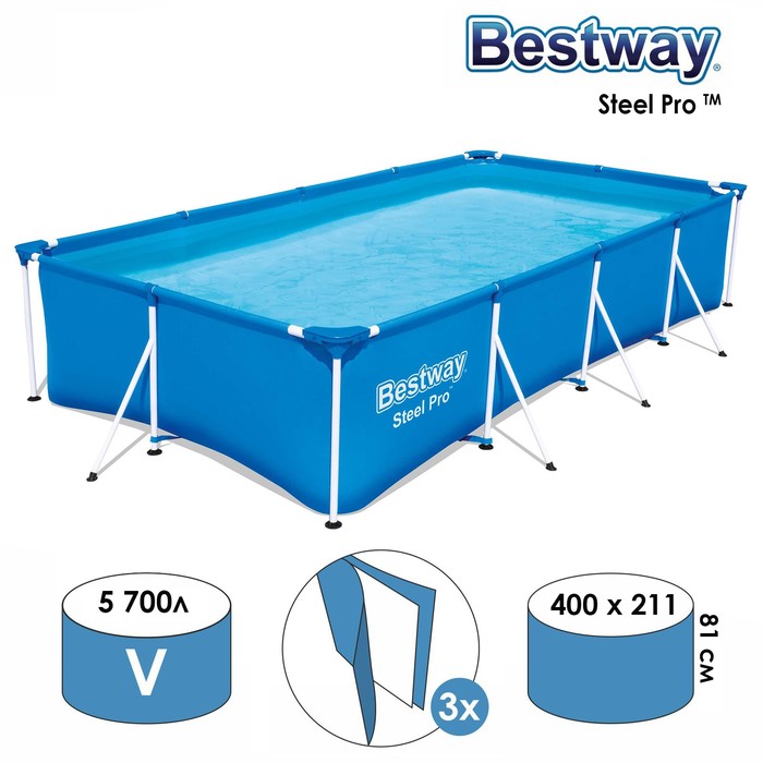 фото Бассейн каркасный steel pro, 400 х 211 х 81 см, 56405 bestway