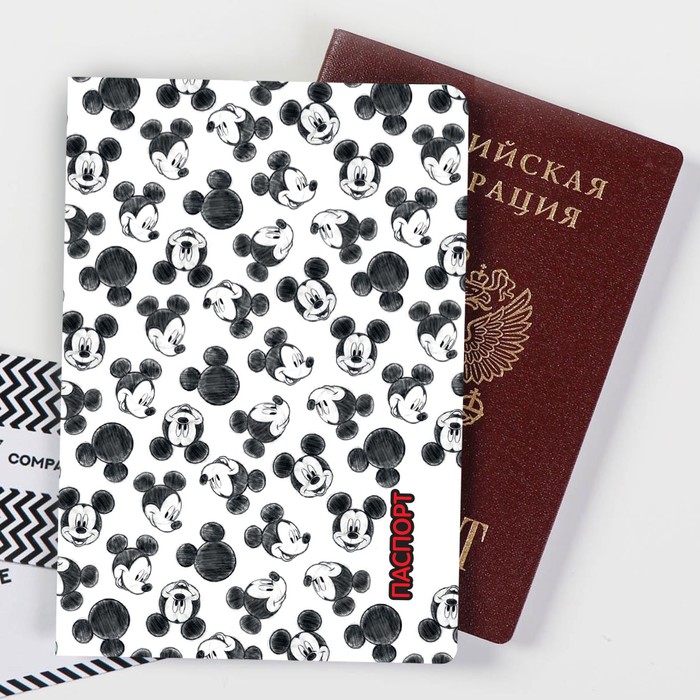 Обложка для паспорта женская Disney Микки Маус и друзья, чёрный, белый