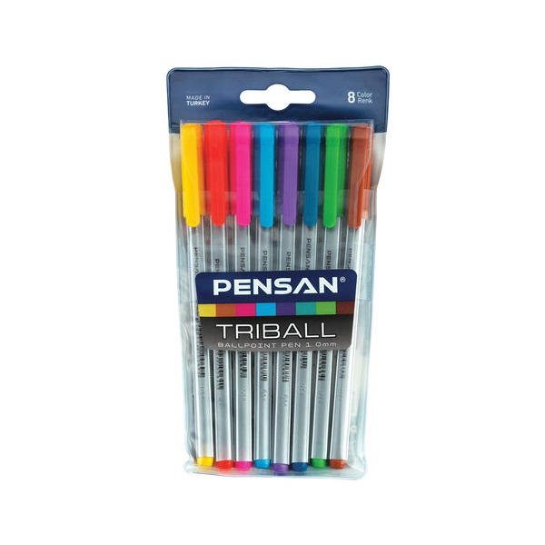 

Ручки шариковые масляные PENSAN Triball Colored узел 1 мм, линия письма 0,5 мм, 8 шт 3уп