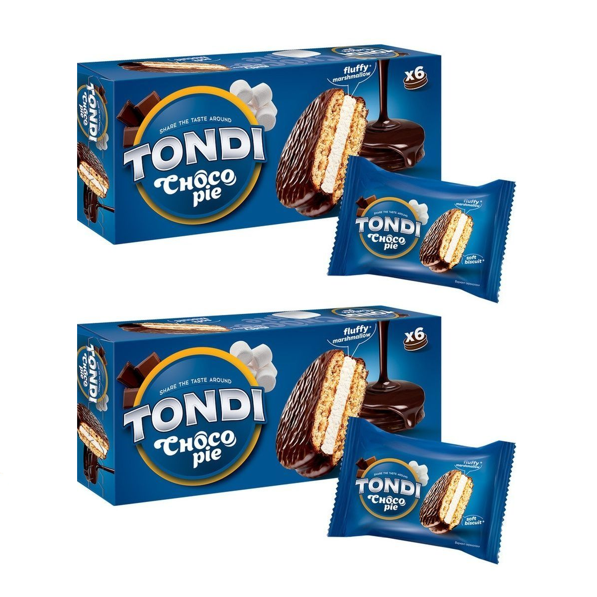 Печенье Tondi Choco Pie бисквитное с маршмеллоу в шоколадной глазури 180 г х 2 шт