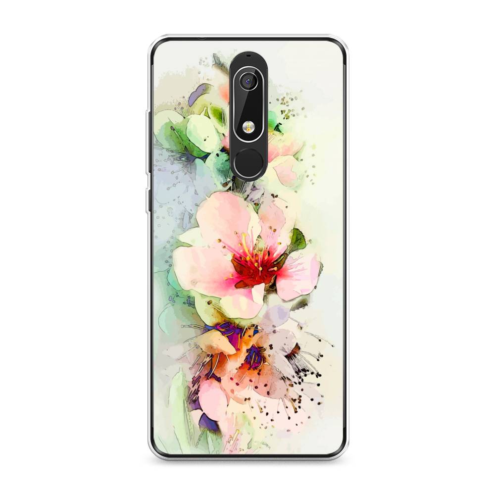 

Чехол на Nokia 5.1 "Нежные цветы", Зеленый;розовый, 121750-2