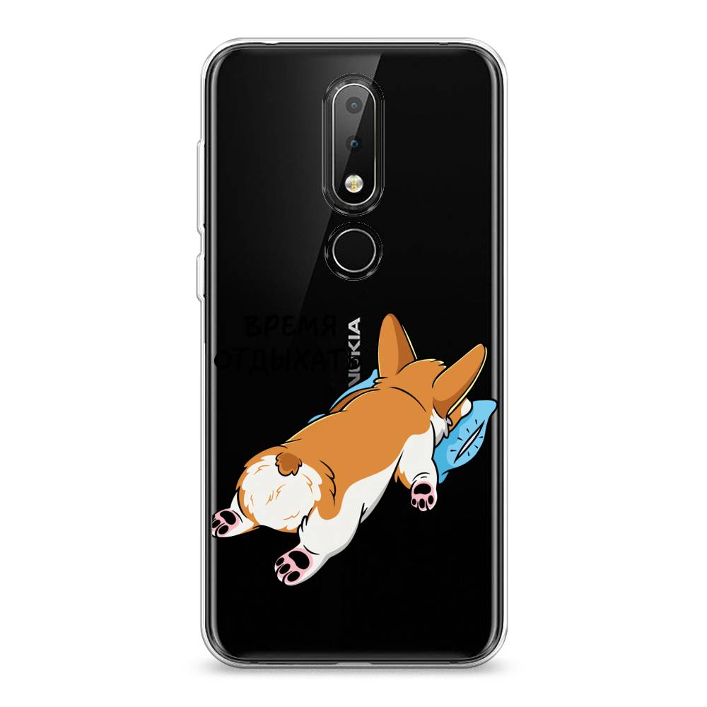 

Чехол на Nokia 6.1 Plus "Корги отдыхает", Черный;коричневый;голубой, 121850-1