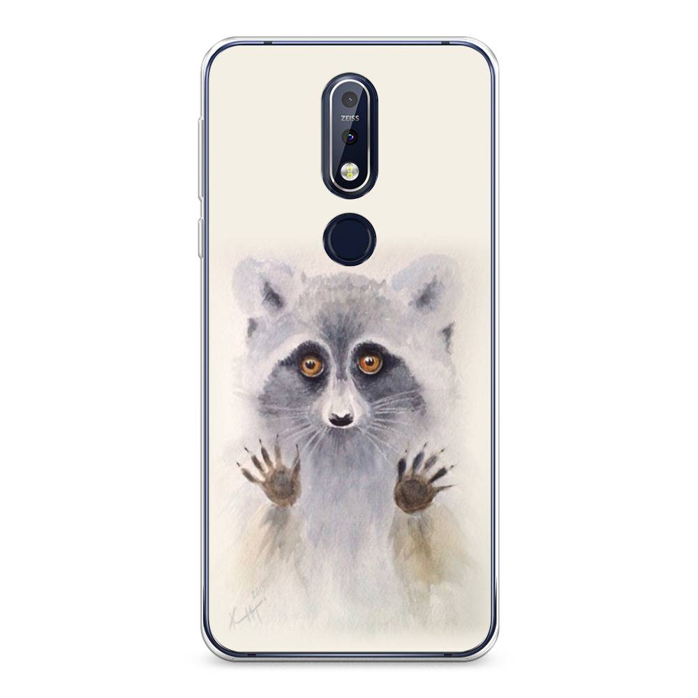 

Чехол на Nokia 7.1 "Енот за стеклом", Бежевый;серый, 122050-4