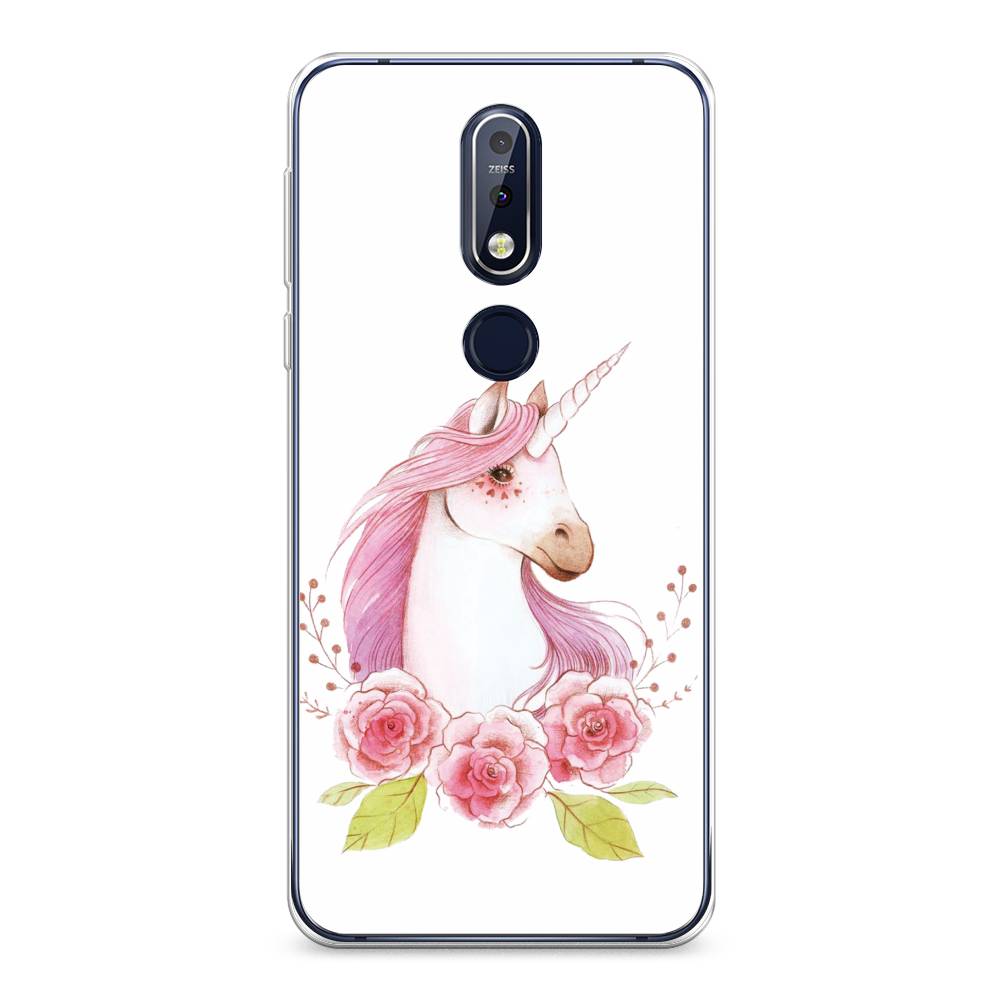 

Чехол на Nokia 7.1 "Единорог цветы", Белый;розовый;серый, 122050-1