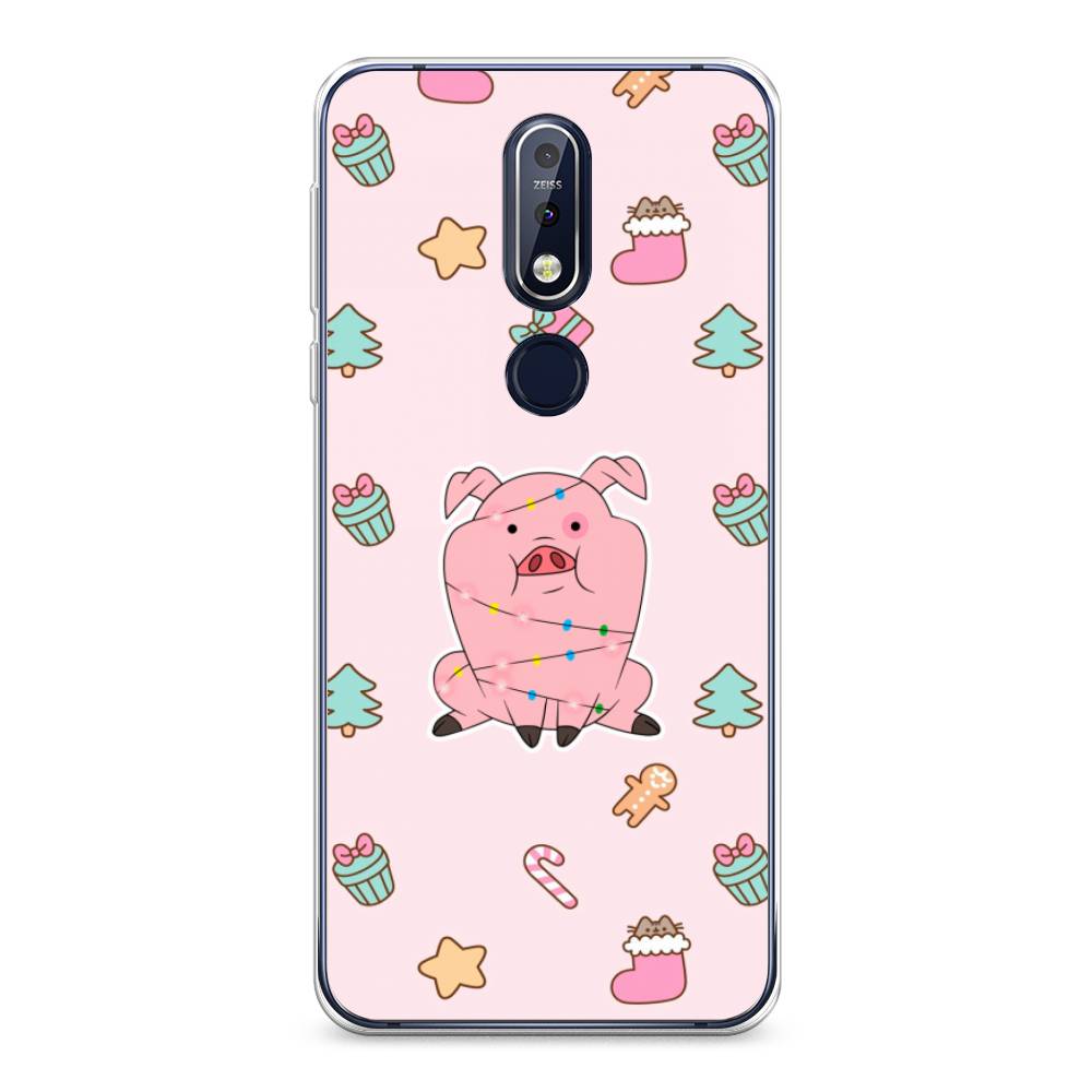 

Чехол на Nokia 7.1 "Розовая свинка", Розовый;зеленый, 122050-5