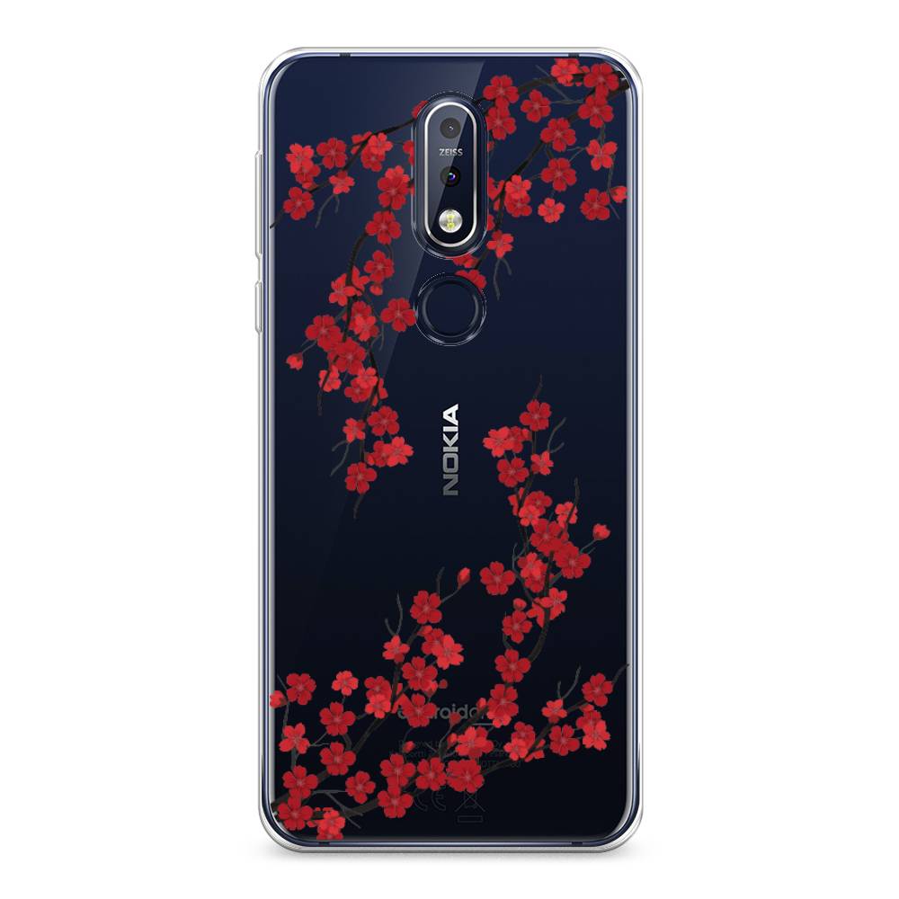 

Чехол на Nokia 7.1 "Красная сакура", Красный;черный, 122050-2