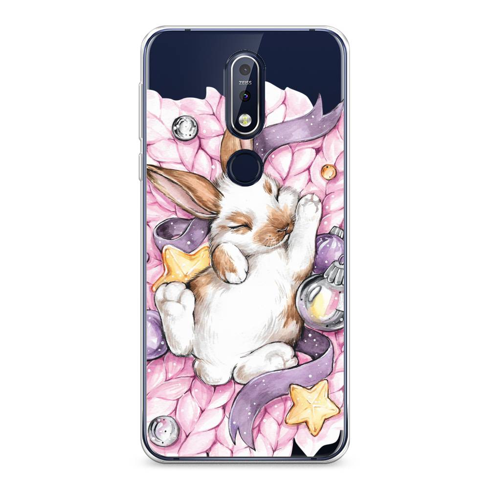 

Чехол на Nokia 7.1 "Кролик спит", Розовый;белый, 122050-5