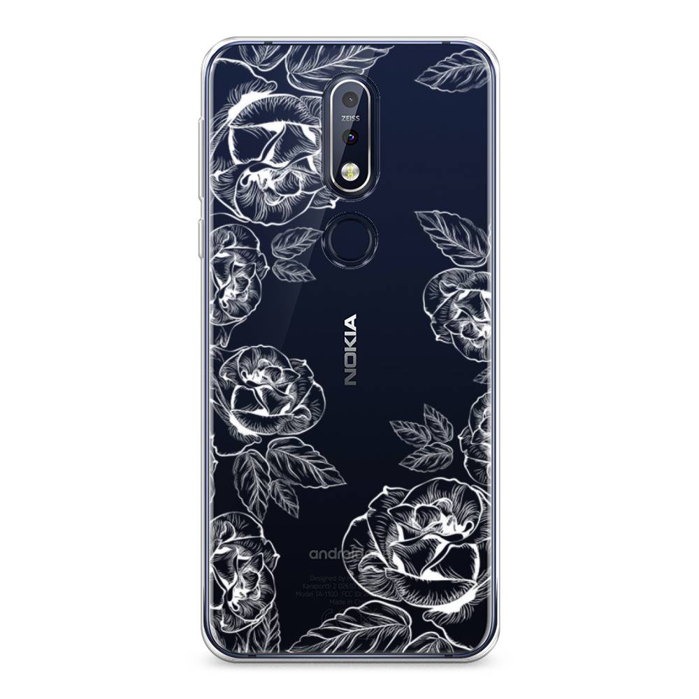 

Чехол на Nokia 7.1 "Розы графика", Черный;серый, 122050-2