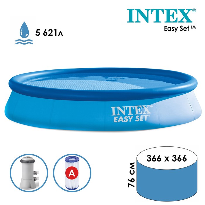 фото Бассейн надувной easy set, 366 х 76 см, фильтр-насос, 28132np intex