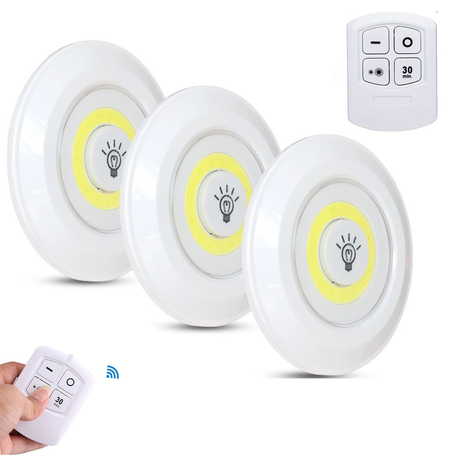 Светодиодный светильник SimpleShop LED Light  3 шт. пульт ДУ  белый 9 см