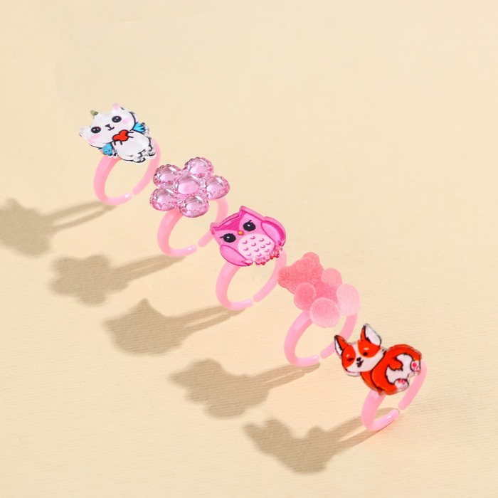 

Набор детских колец для девочки Мордашки 8 шт, Розовый