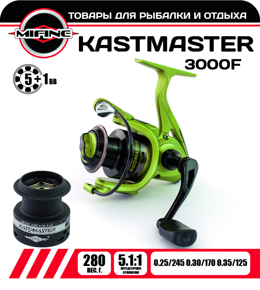 

Катушка рыболовная MIFINE KASTMASTER 3000F, 5+1 подшипник, для спиннинга, фидерная, Разноцветный, KASTMASTER 123