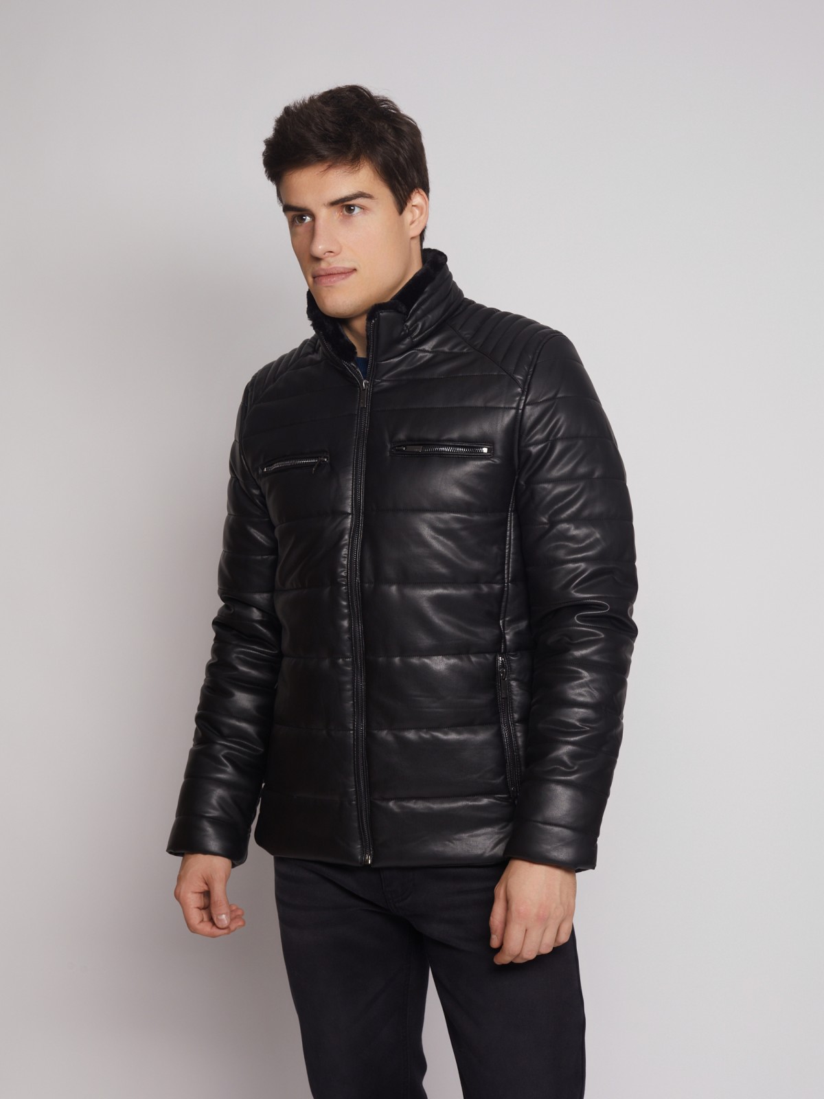 

Кожаная куртка мужская Zolla 012345150254 черная 2XL, 012345150254