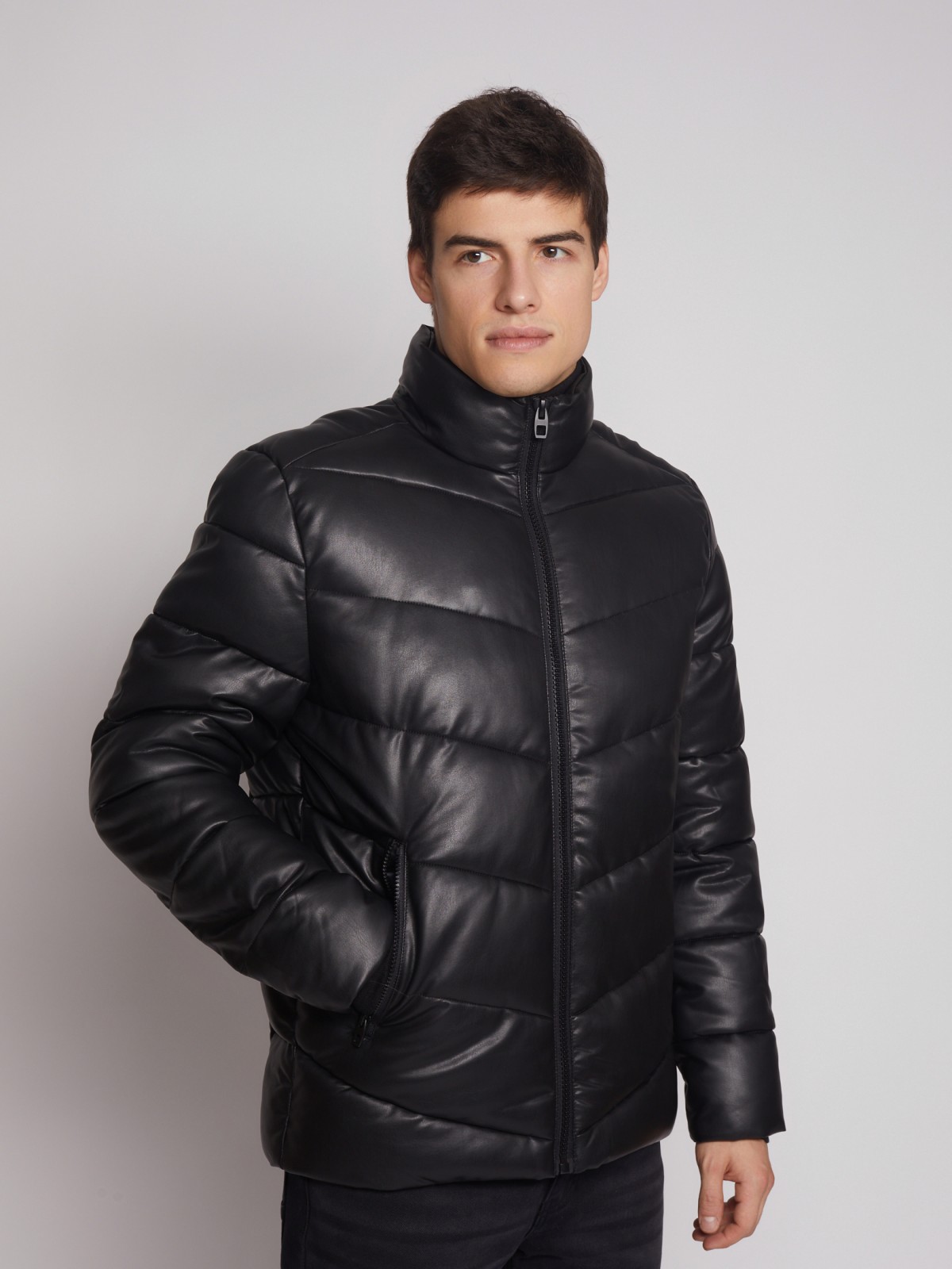 

Кожаная куртка мужская Zolla 012345150274 черная L, 012345150274