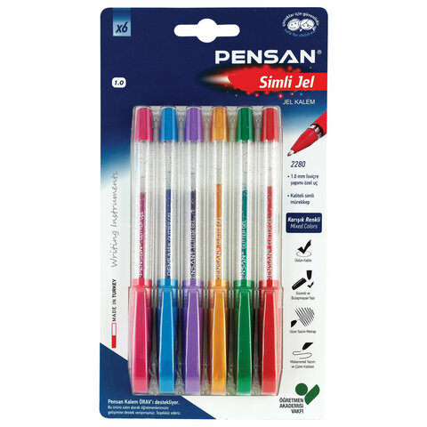 

Ручка гелевая PENSAN Glitter Gel 6 цв чернила с блестками 2 шт