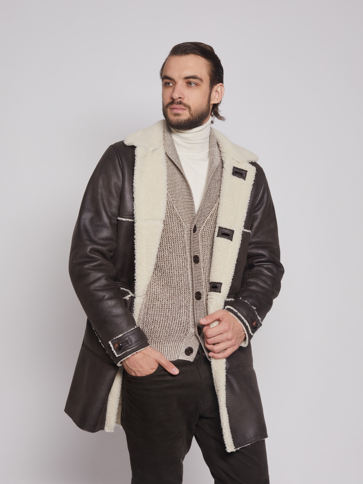 

Дубленка мужская Zolla 012425550014 коричневая 2XL, 012425550014