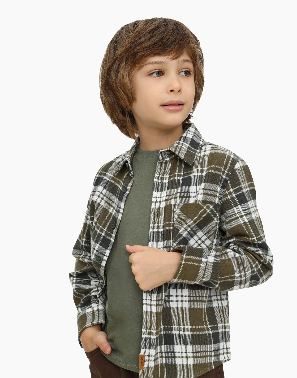 Рубашка детская Gloria Jeans BWT001419, хаки/разноцветный, 140