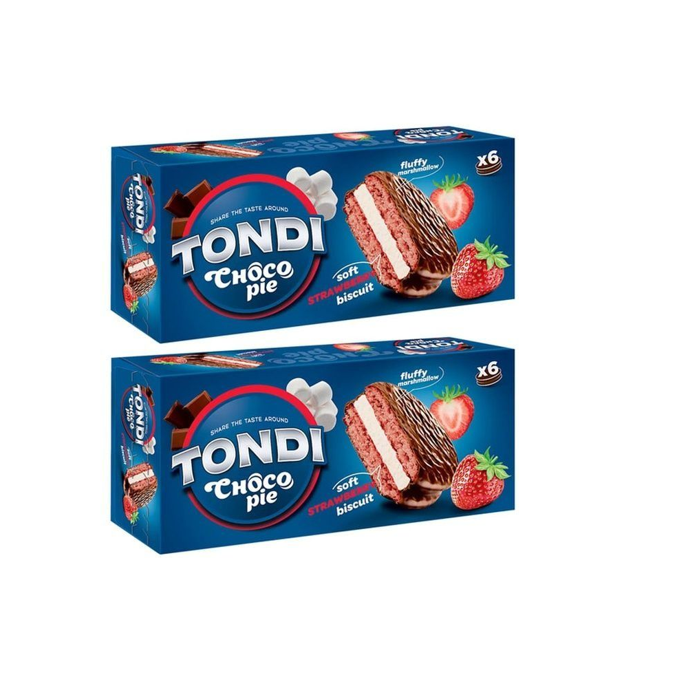 Печенье Tondi Choco Pie бисквитное с клубникой в шоколадной глазури 180 г х 2 шт