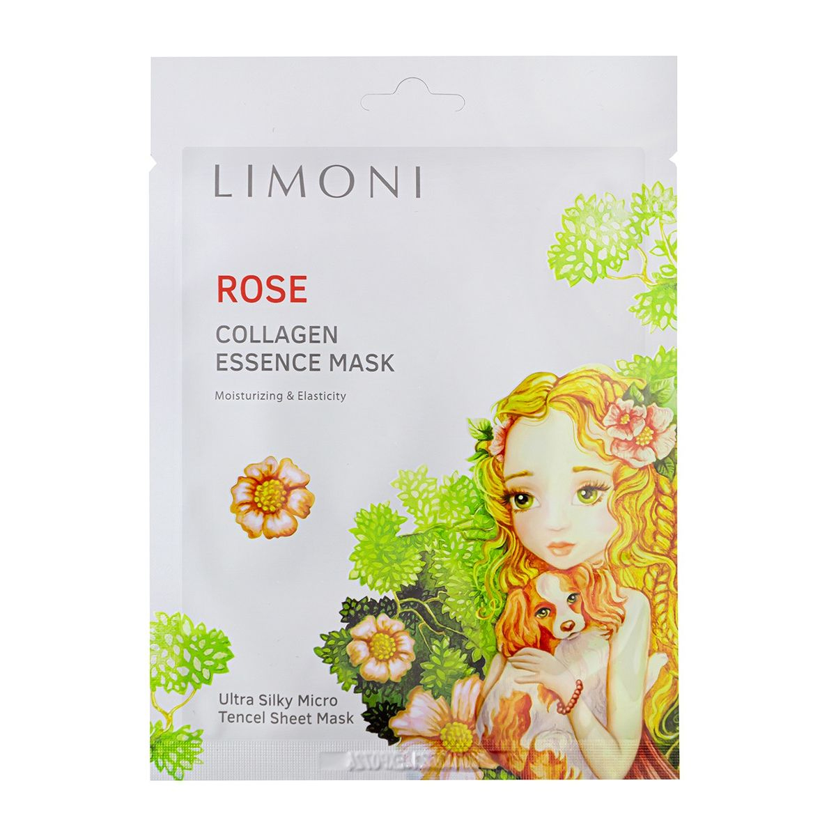Тканевая маска Limoni Rose Collagen успокаивающая с экстрактом розы и коллагеном