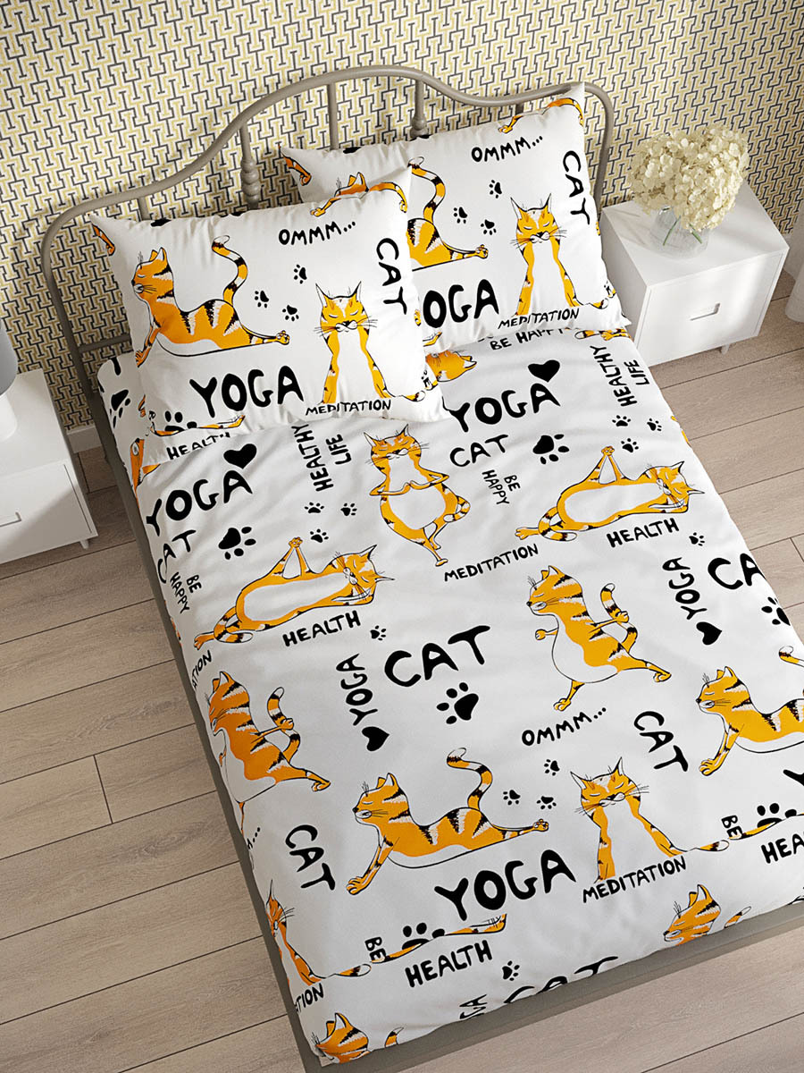 

Простынь на резинке Сказка "Yogacat" 160х200 см, Белый