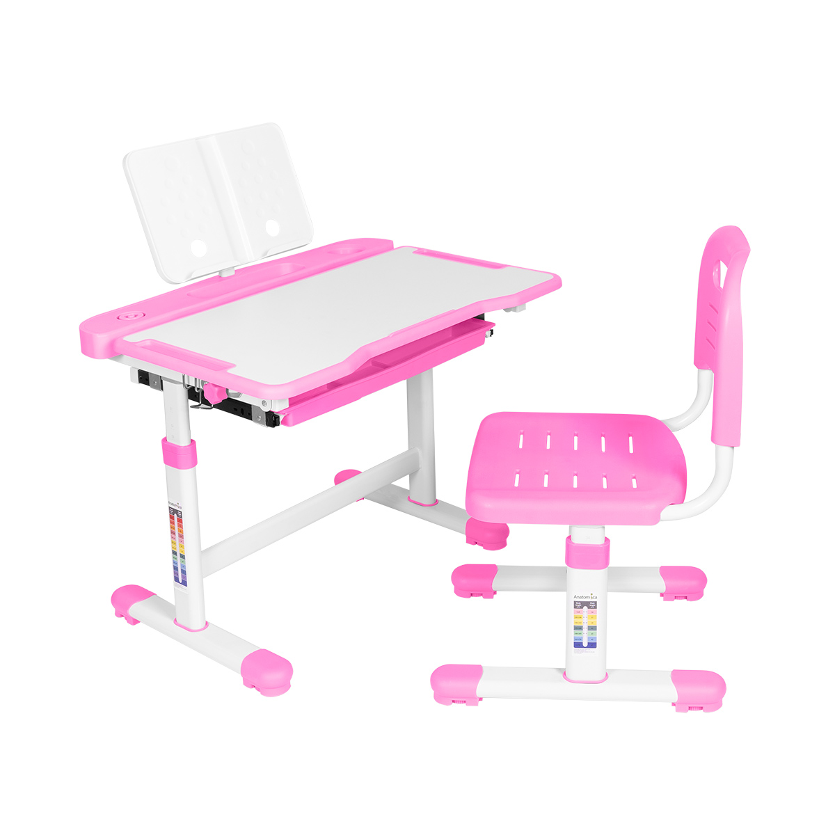 фото Комплект парта+стул+подставка +органайзер anatomica vitera белый/розовый
