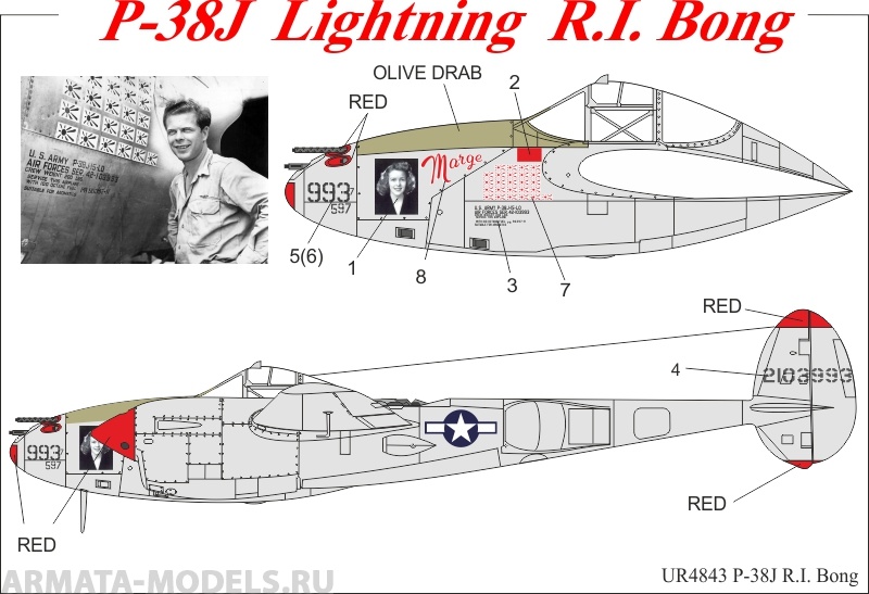 

UR4843 Декали для P-38J Lightning R.I. Bong