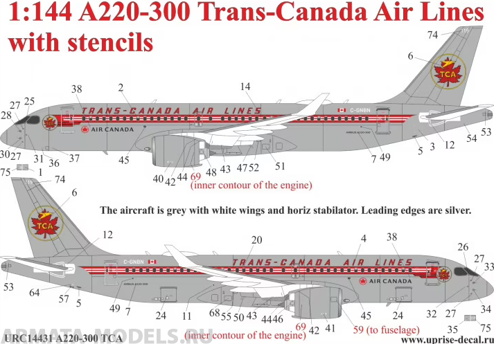 

URC14431 Декали для A220-300 Trans Canada Air Lines Retro