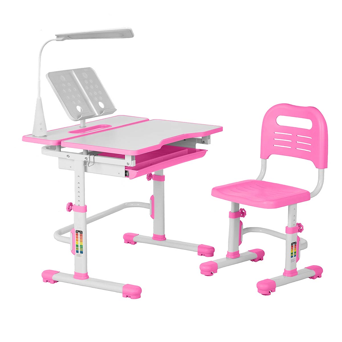 фото Комплект парта+стул+выдвижной ящик+подставка+лампа anatomica amata белый/розовый