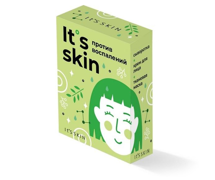 фото Набор it's skin aloe gift box против воспалений, сыворотка, 30 мл+крем, 50 мл+маска, 18 г