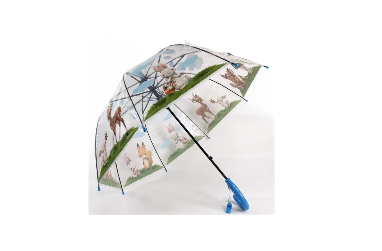Зонт-трость прозрачный детский от дождя Galaxy полуавтомат С-538 голубой 12311