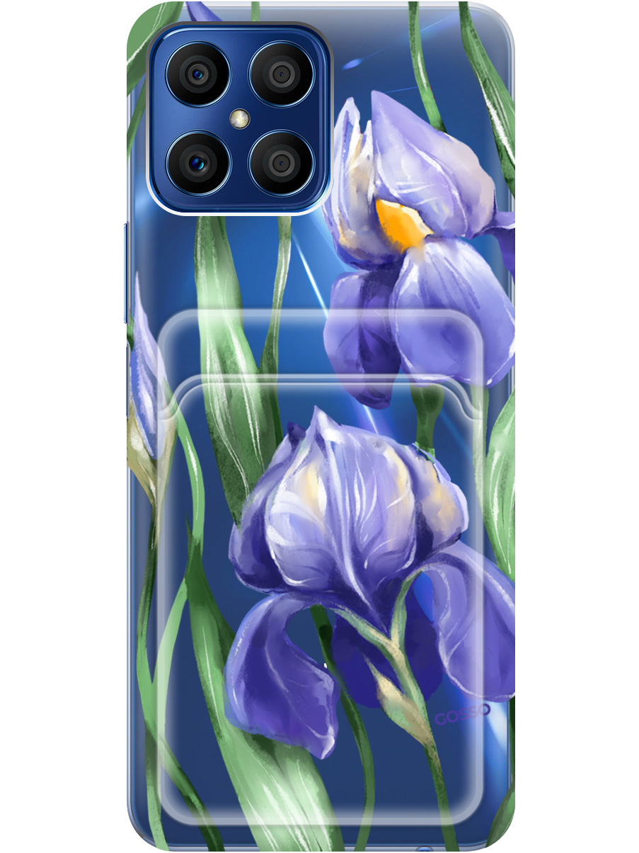 Силиконовый чехол на Honor X8 с рисунком "Amazing Irises" прозрачный 20012031