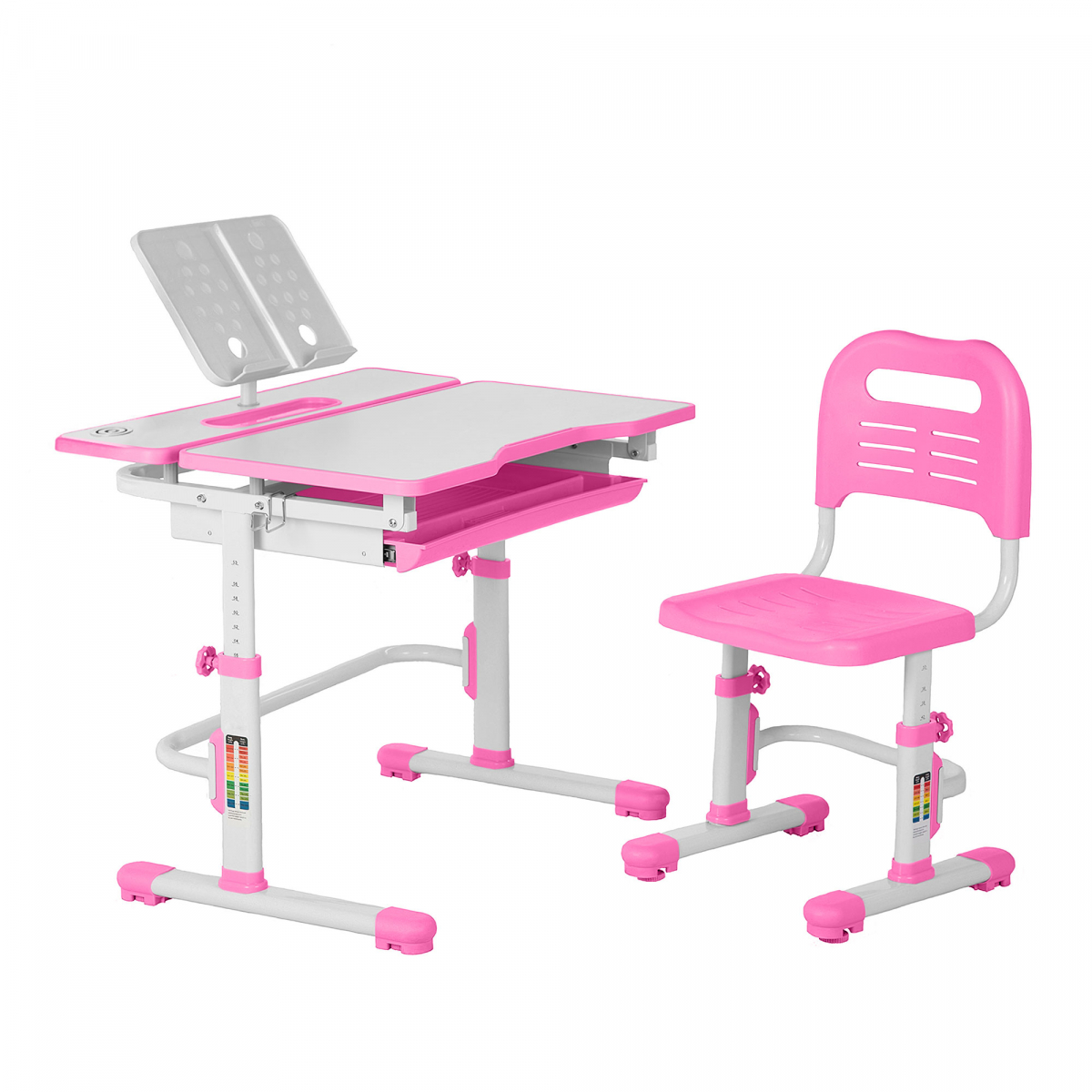 фото Комплект парта+стул+выдвижной ящик+подставка anatomica amata белый/розовый