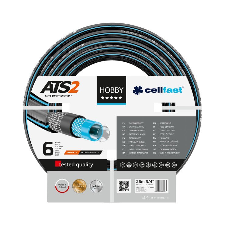

Шланг для полива Cellfast Hobby ats2 16-220 3/4 25 м, Черный;голубой, Hobby ats2