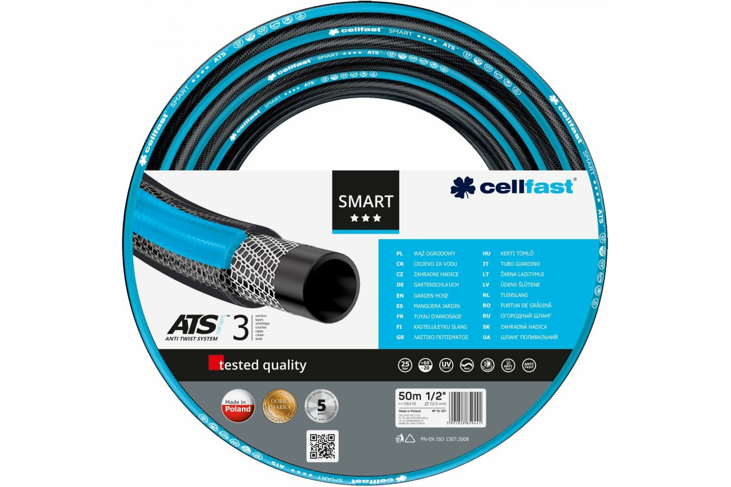 

Шланг для полива Cellfast Smart ats variant 13-101 1/2 50 м, Черный;голубой, Smart ats variant