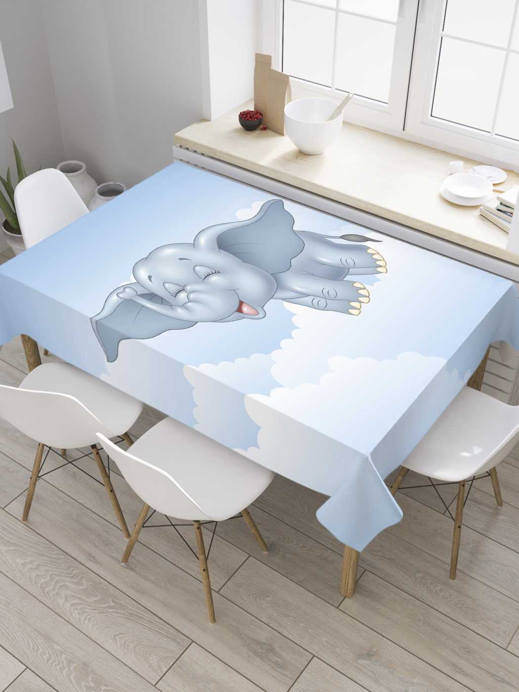 

Скатерть прямоугольная JoyArty "Счастливый слоненок" из сатена, 120x145 см, Голубой, Счастливый слоненок
